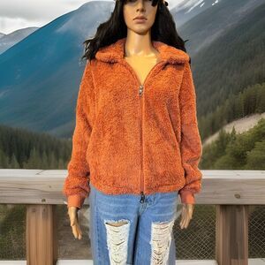 -JACKET Joy Lab Women's Orange Fleece Jacket Size Medium Full Zip